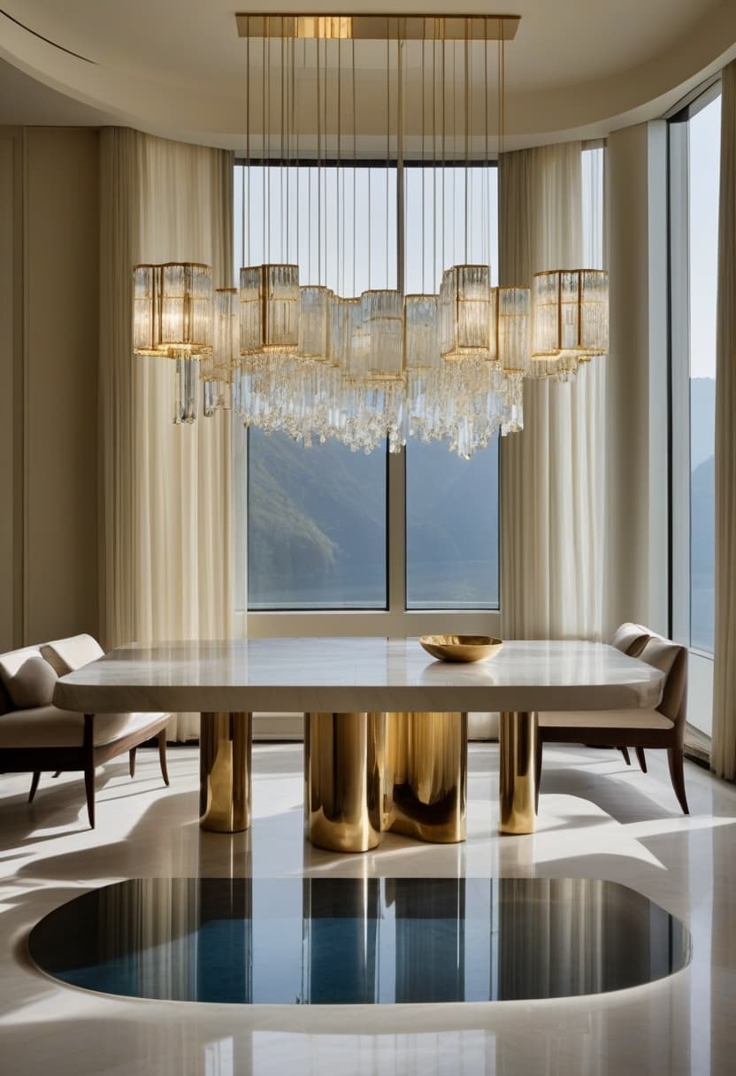 Opal chandelier — Glacial water, suspended.